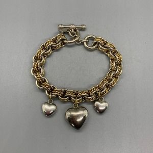 BEST Brand Multi Tone Chunky Link Bracelet With Silver Tone Heart Charms
